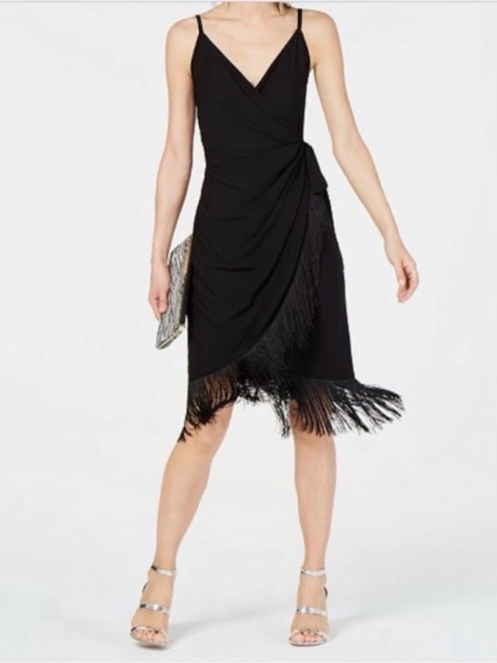 INC International Concepts Black Fringe-Trim Wrap Midi Skirt